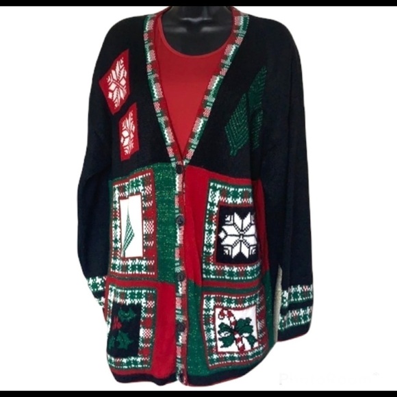 Vintage Sweaters - Vintage🧚♀️Multicolour Ugly Christmas knit sweater/cardigan